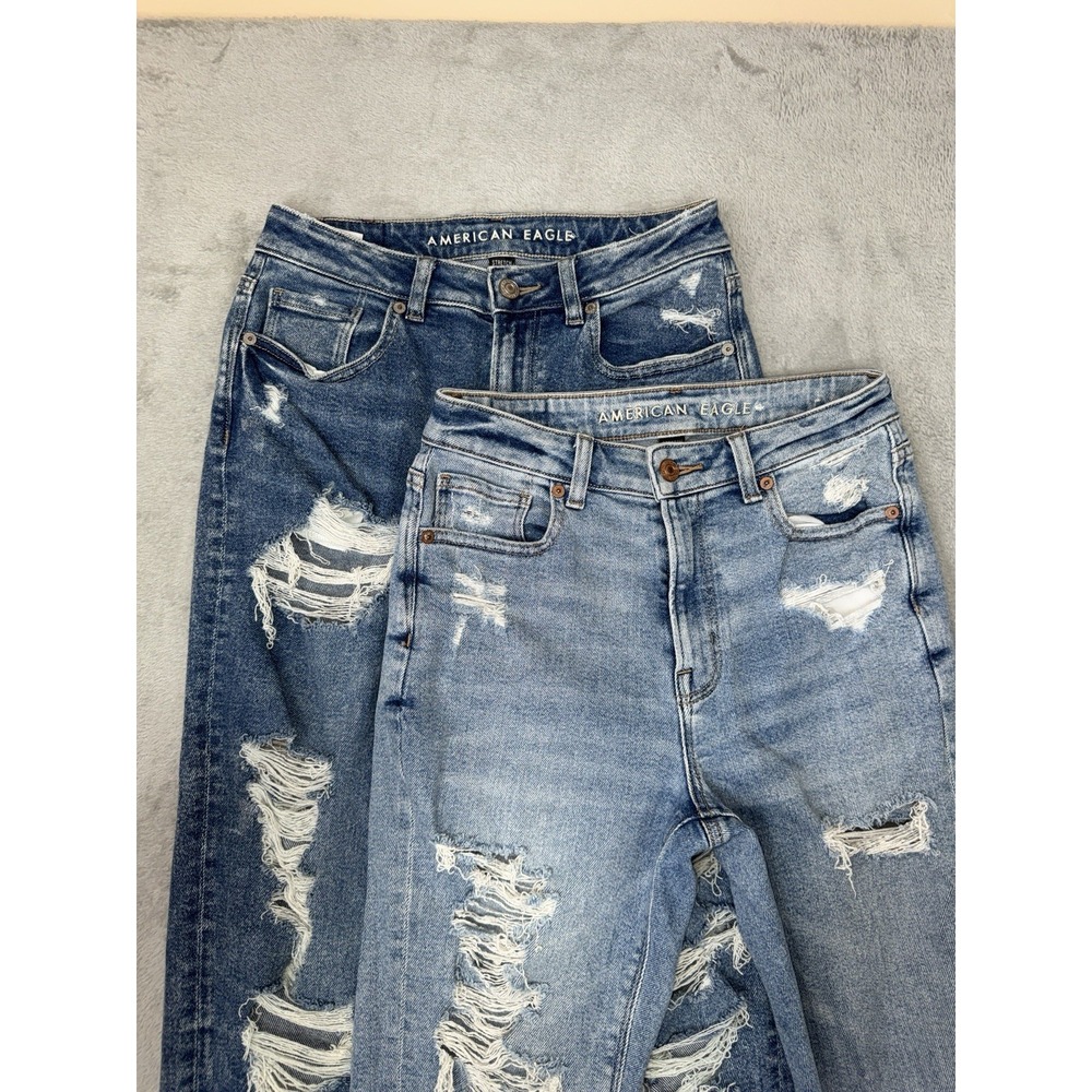 American Eagle Outfitters Distressed Light Blue & Dark Blue Ankle Jeans